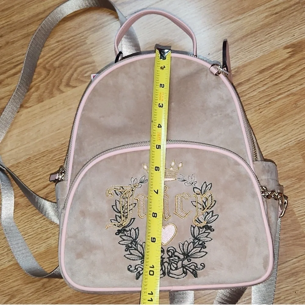 Juicy Couture Beige/ Pink Backpack with Heart Design and Suede Texture - Picture 7 of 11